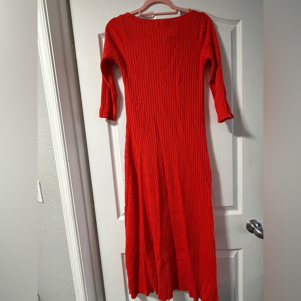 Zara Red Ribbed Midi Dress - Picture 3 of 6